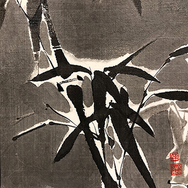 Snowy bamboo in the dark night sky